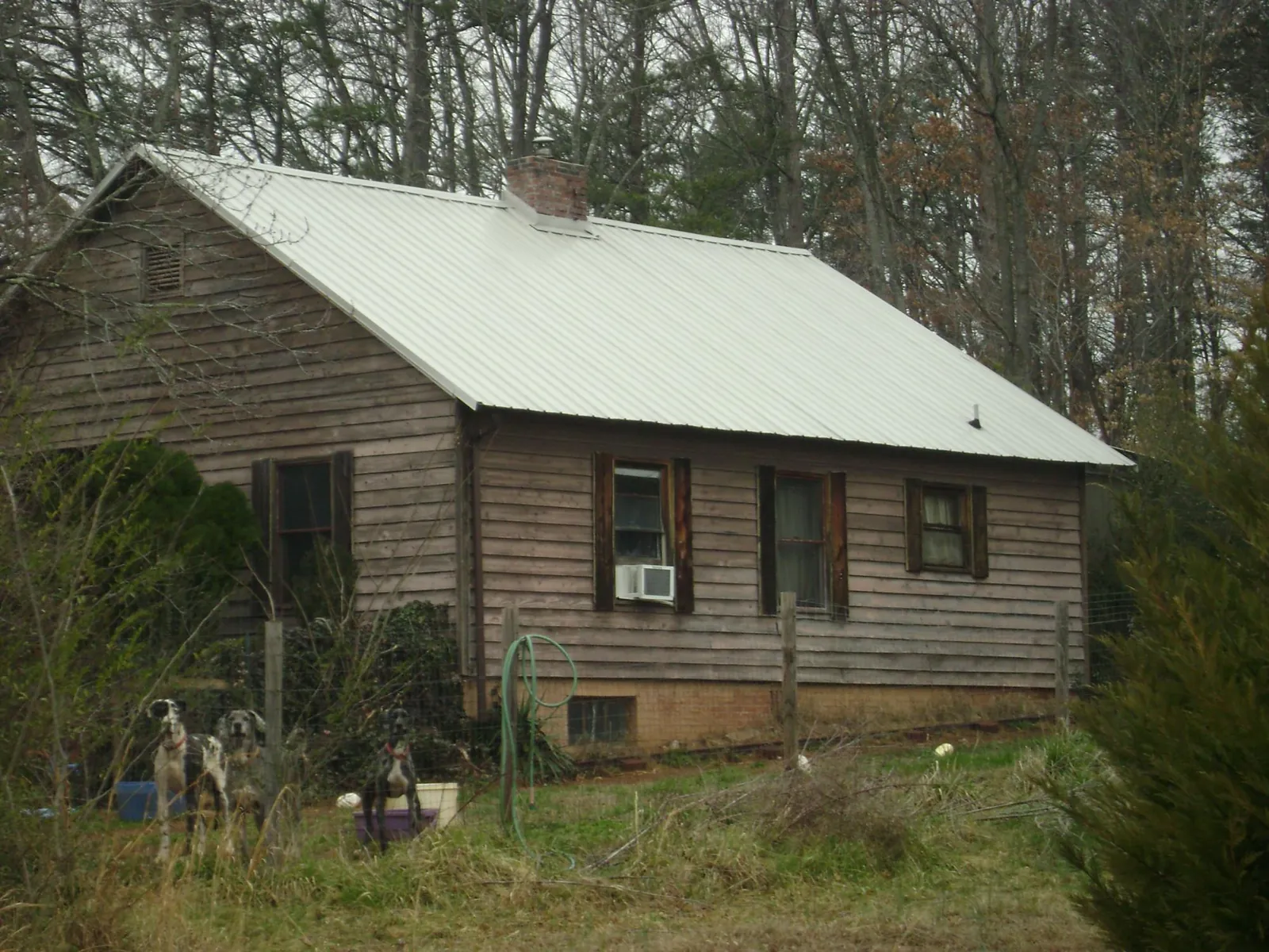 White metal roof on an old wood sided farmhouse, from a Asphalt Shingle Roof Repair job in Humble